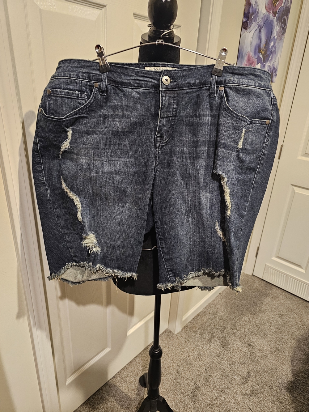 torrid Dark Wash Distressed Denim Bermuda Shorts